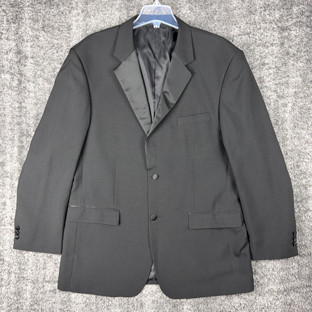 Gianni Vironi Mens Black Tuxedo Suit Set Jacket 44R Pleated Pants 38W 30L Satin